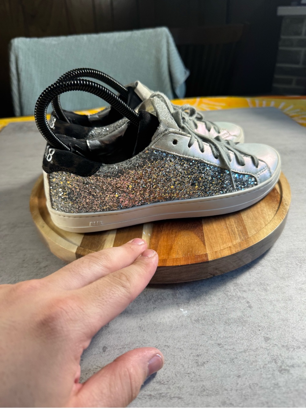 P448 John Leather Low Top Sneakers Made in Italy Glitter Gray Size 37 US 6.5 - Picture 3 of 7